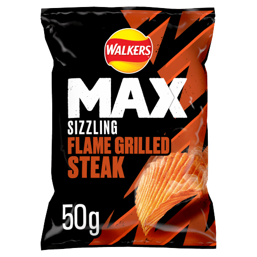 Walkers Max Sizzling Flame Grilled Steak Grab Bag Crisps 50g