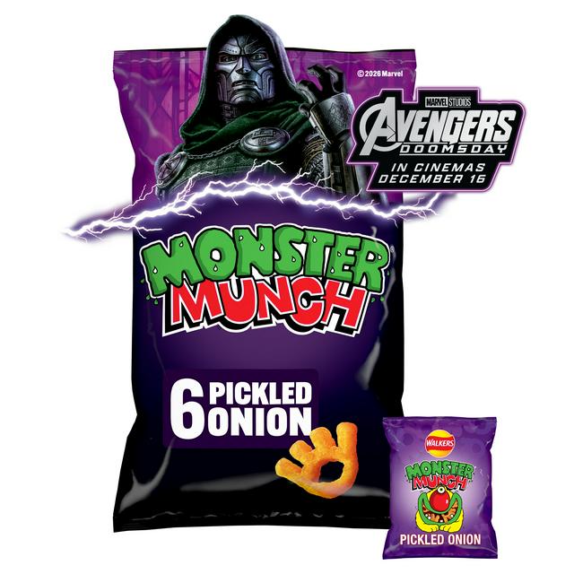 Walkers Monster Munch Pickled Onion Multipack Crisps Snacks 6x20g