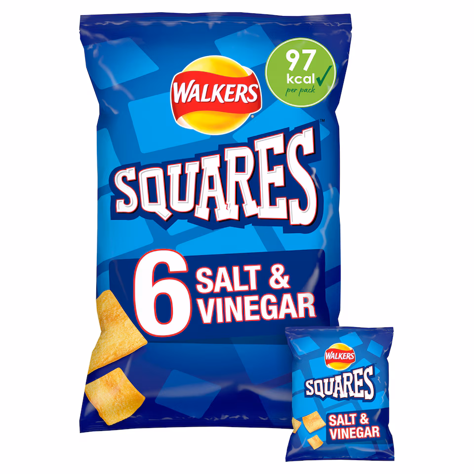 Walkers Squares Salt & Vinegar Multipack Crisps 6x22g