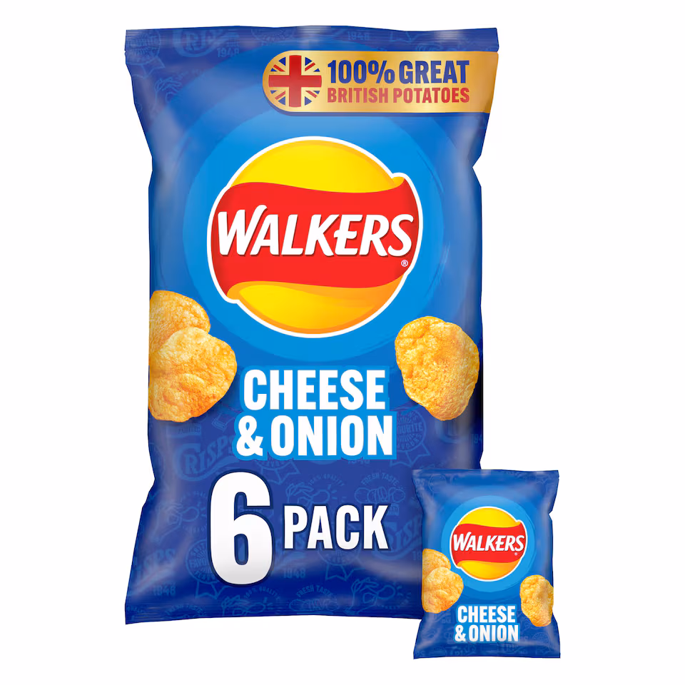 Walkers Cheese & Onion Multipack Crisps 6x25g