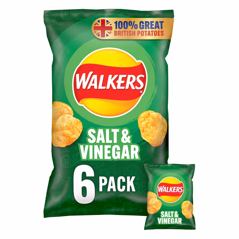 Walkers Salt & Vinegar Multipack Crisps 6x25g