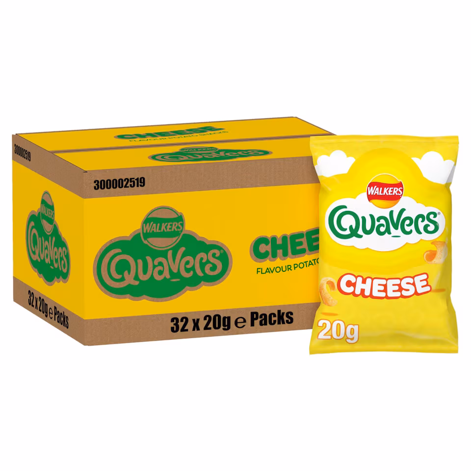 Walkers Quavers Cheese Snacks Crisps 20g (Pack of 32)