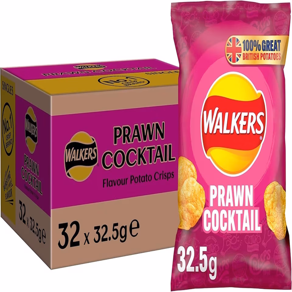 Walkers Prawn Cocktail Crisps 32.5g (Case of 32 bags)