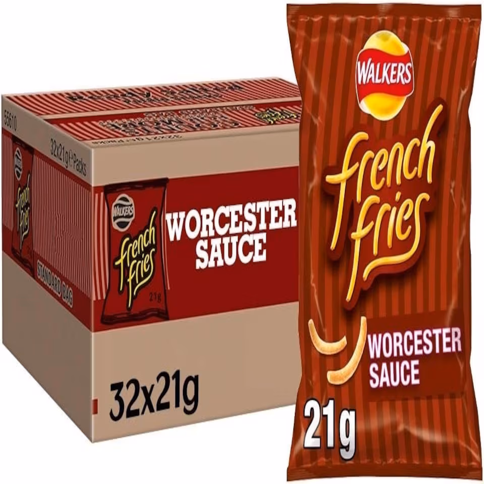 Walkers French Fries Worcester Sauce Snacks Crisps 21g (Case of 32)