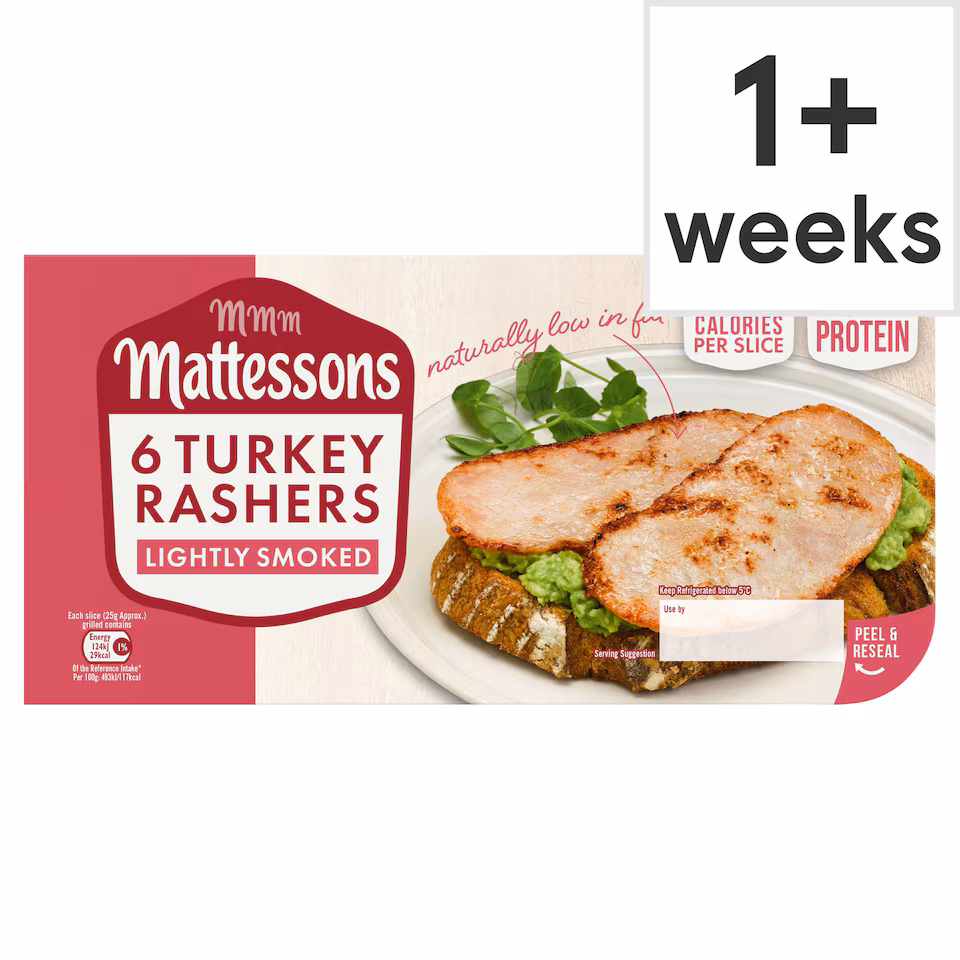 Mattessons 6 Turkey Rashers Lightly Smoked 150g