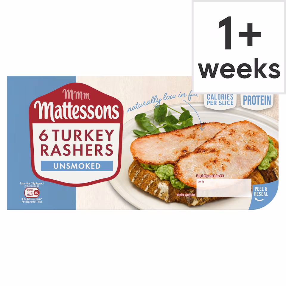 Mattessons 6 Unsmoked Turkey Rashers 150g