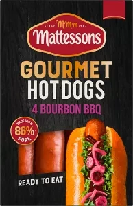 Mattessons 4 Gourmet Hot Dogs Bourbon BBQ 280g
