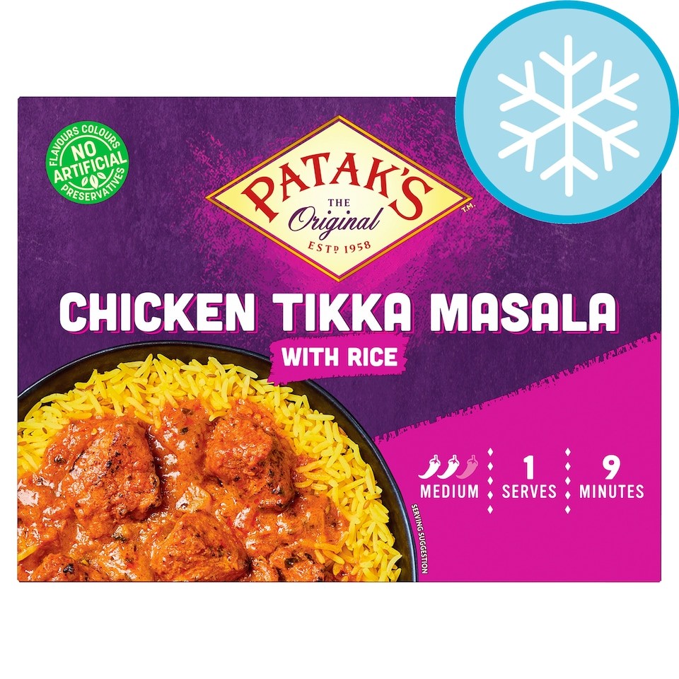 Patak’s Indian Chicken Tikka Masala Curry with Cumin Rice Ready Meal 400g