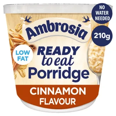 Ambrosia Ready to Eat Porridge Oat Cereal Pot Cinnamon 210g