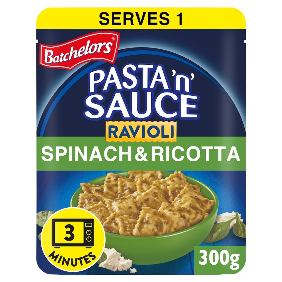 Batchelors Pasta 'n' Sauce Ravioli  Microwave Ready Meal Spinach and Ricotta 300g