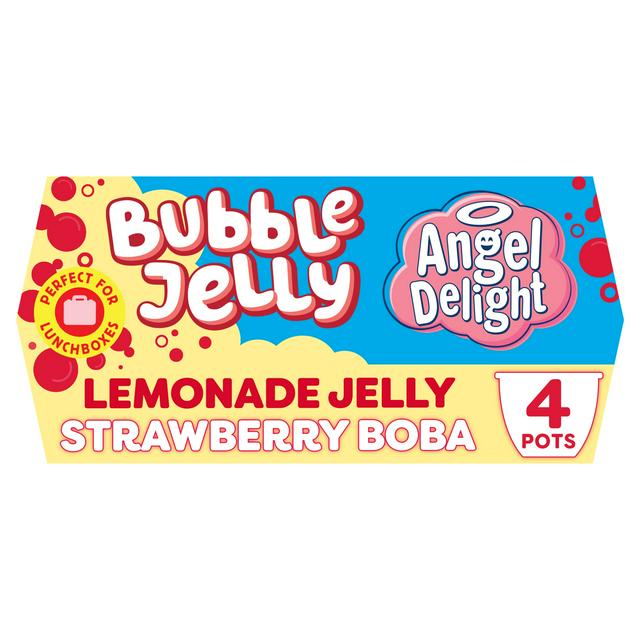 Angel Delight Lemonade Jelly & Strawberry Boba Bubble Dessert Snack Pot x4