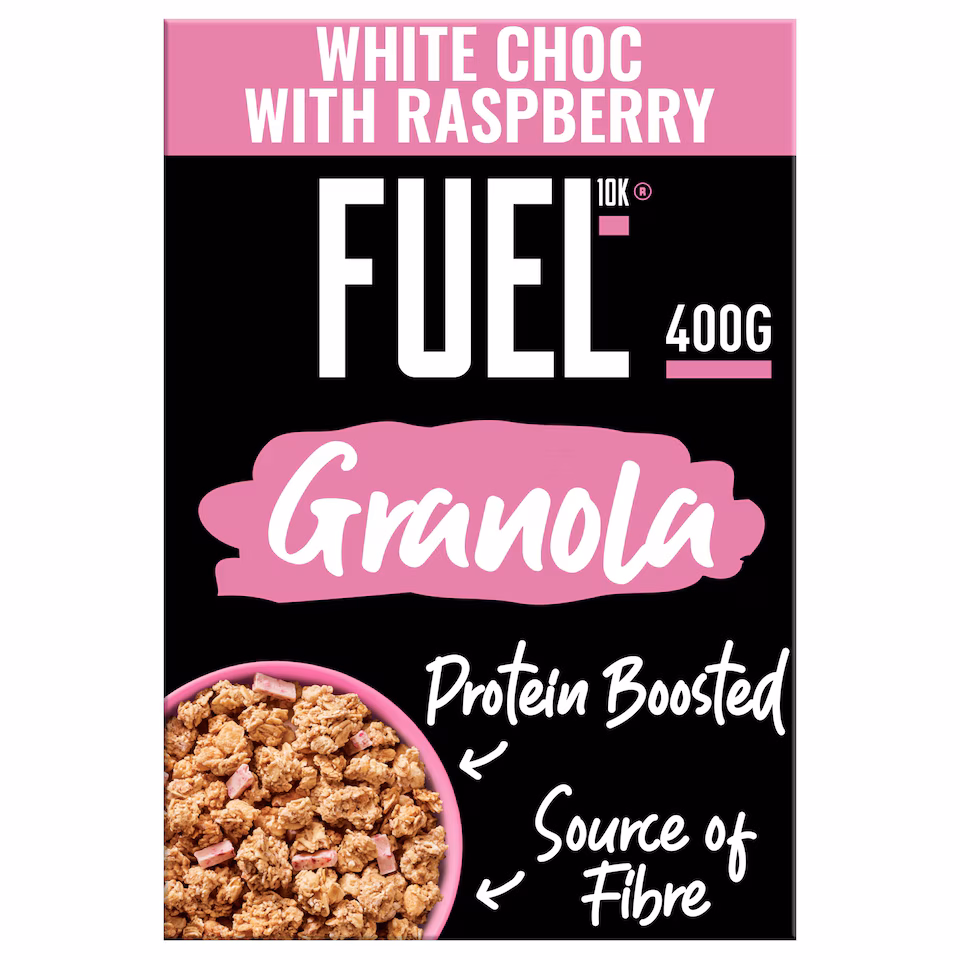 FUEL10K WHITE CHOCOLATE & RASPBERRY PROTEIN GRANOLA BREAKFAST CEREAL 400g