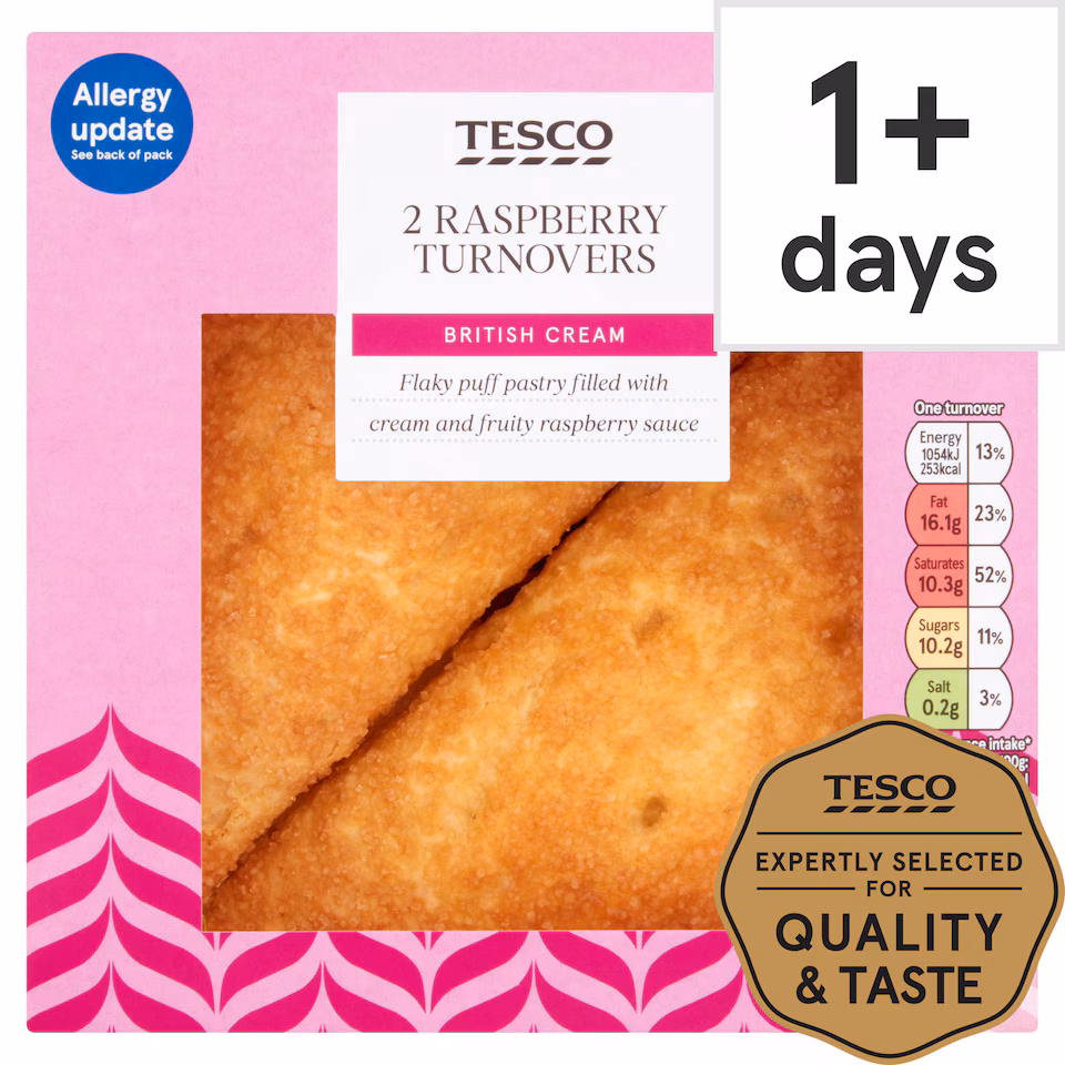 Tesco Fresh Cream Raspberry Turnover 2 Pack, 148 G