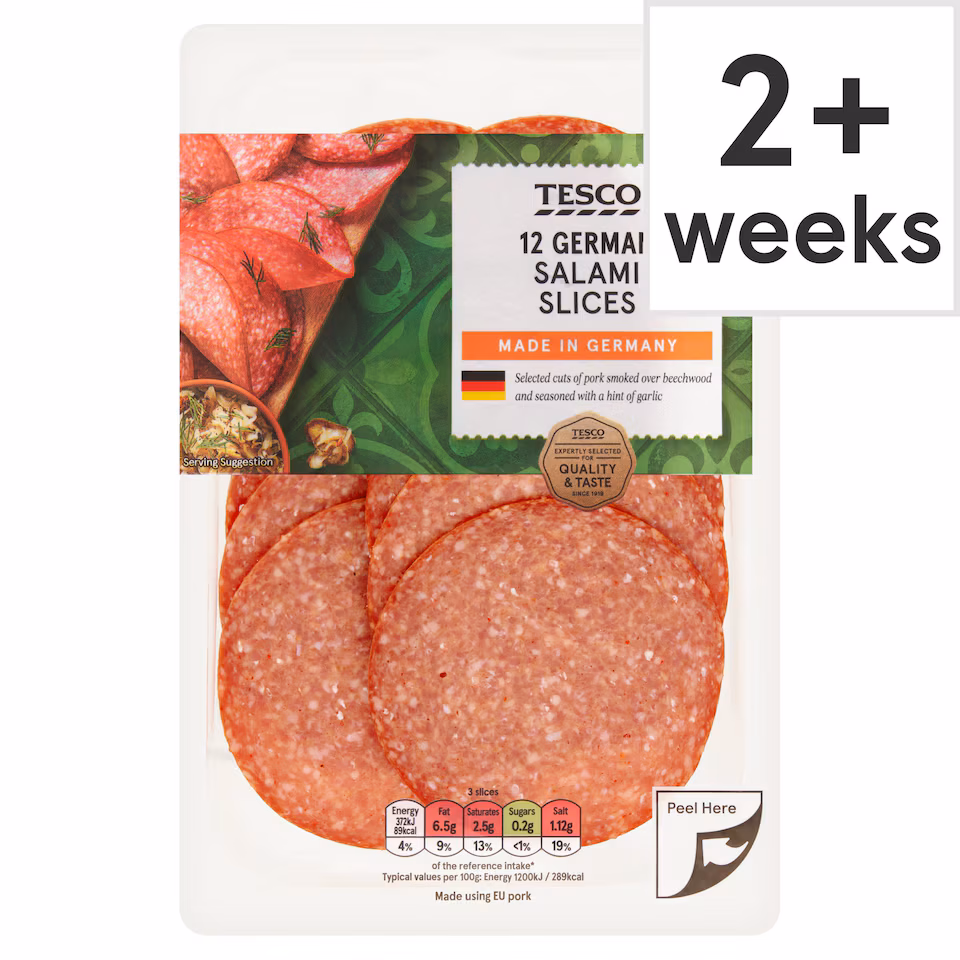 Tesco German Style Salami Slices 12 Pack 125g