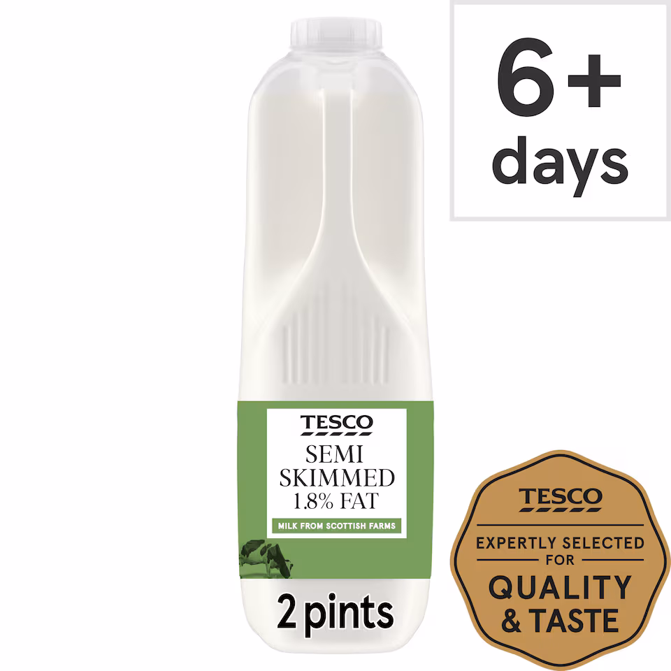 Tesco British Semi Skimmed Milk 1.13L, 2 Pints