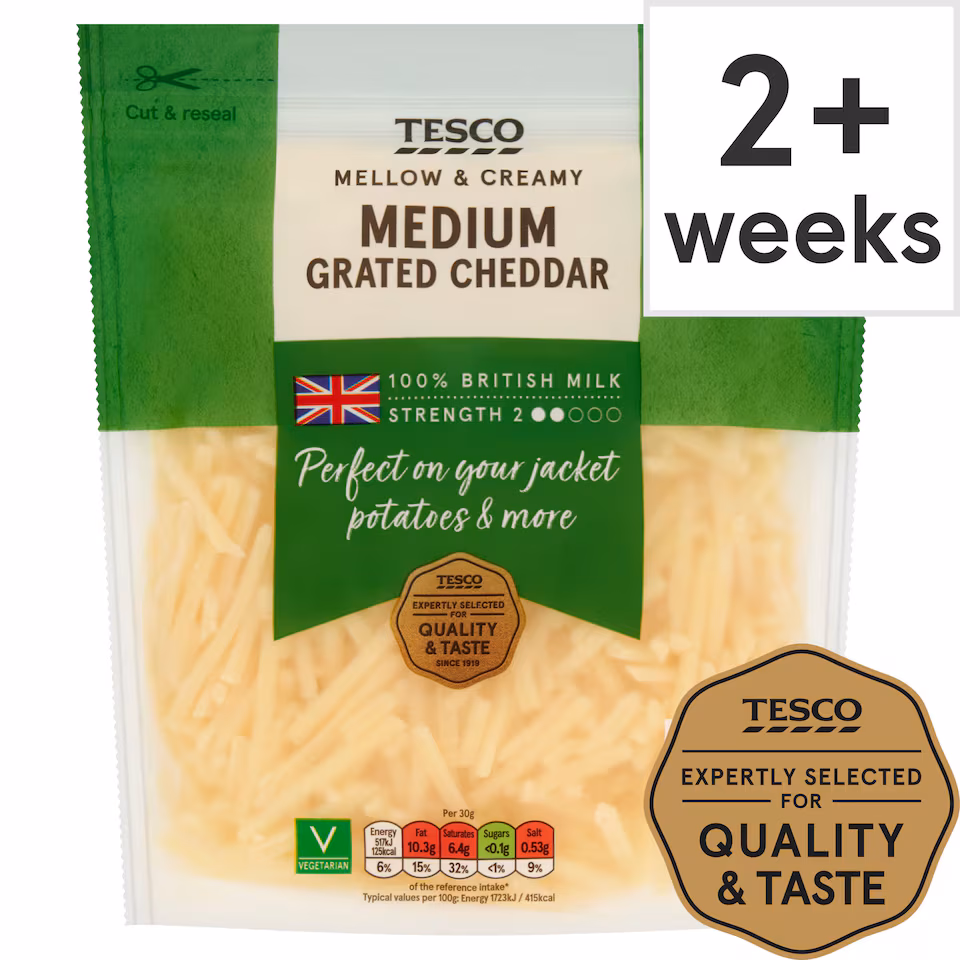 Tesco British Medium Grated Cheddar Cheese 250 G