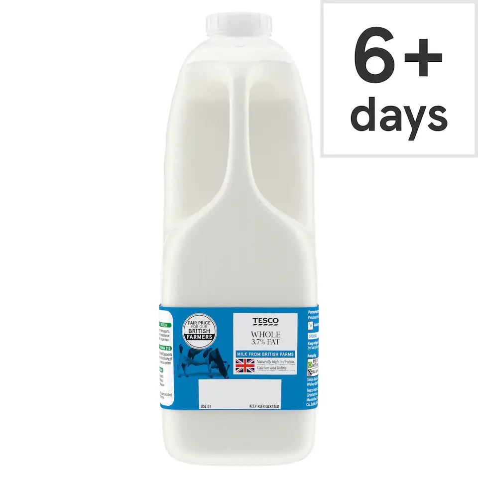 Tesco British Whole Milk 2.272L, 4 Pints