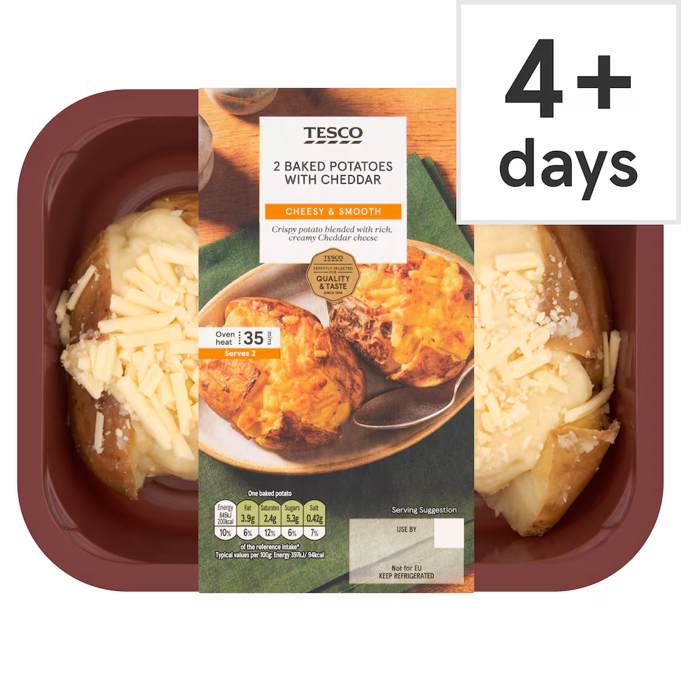 Tesco 2 Baked Potatoes With Cheddar 450G