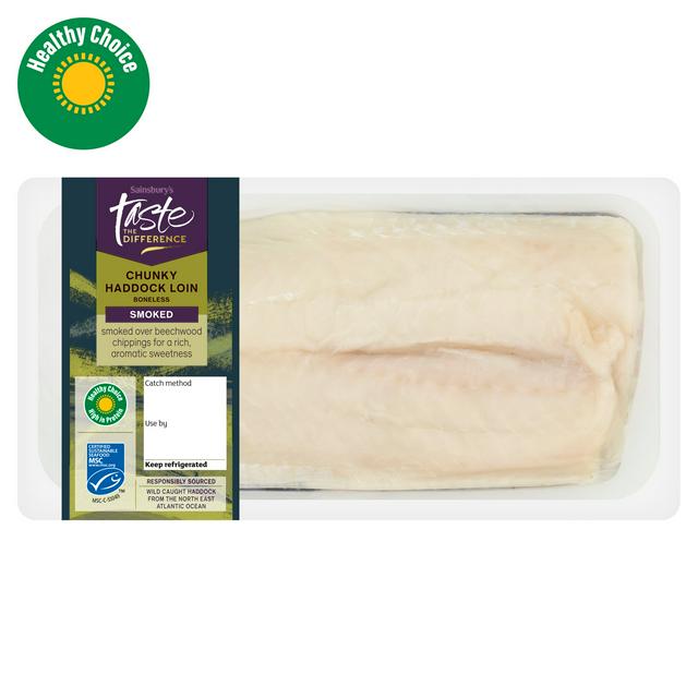 Sainsbury's Skin on MSC Smoked Haddock Loins, Taste the Difference 250g
