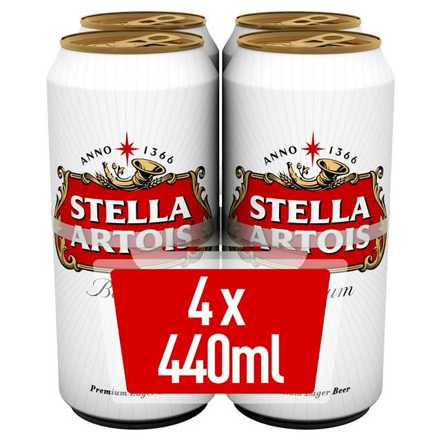 Stella Artois Premium Lager Beer Cans 4x440ml