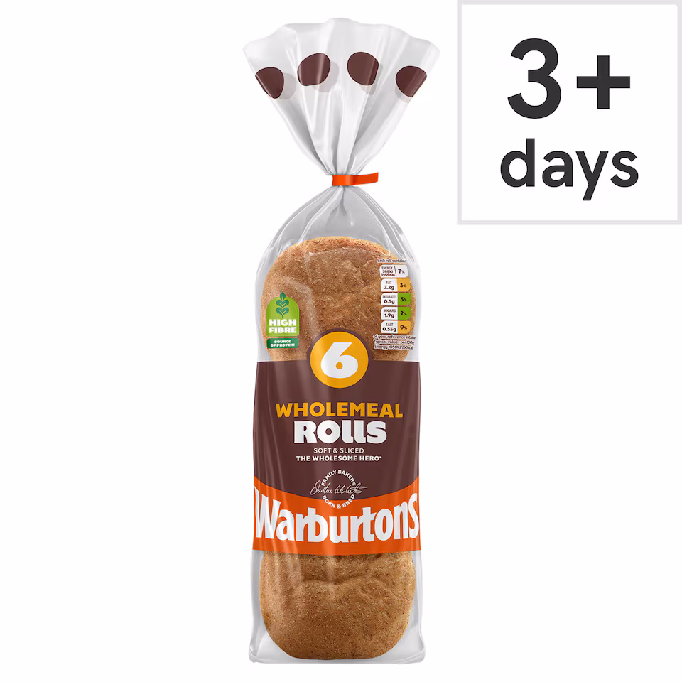 Warburtons Wholemeal Soft Sliced Rolls 6 Pack