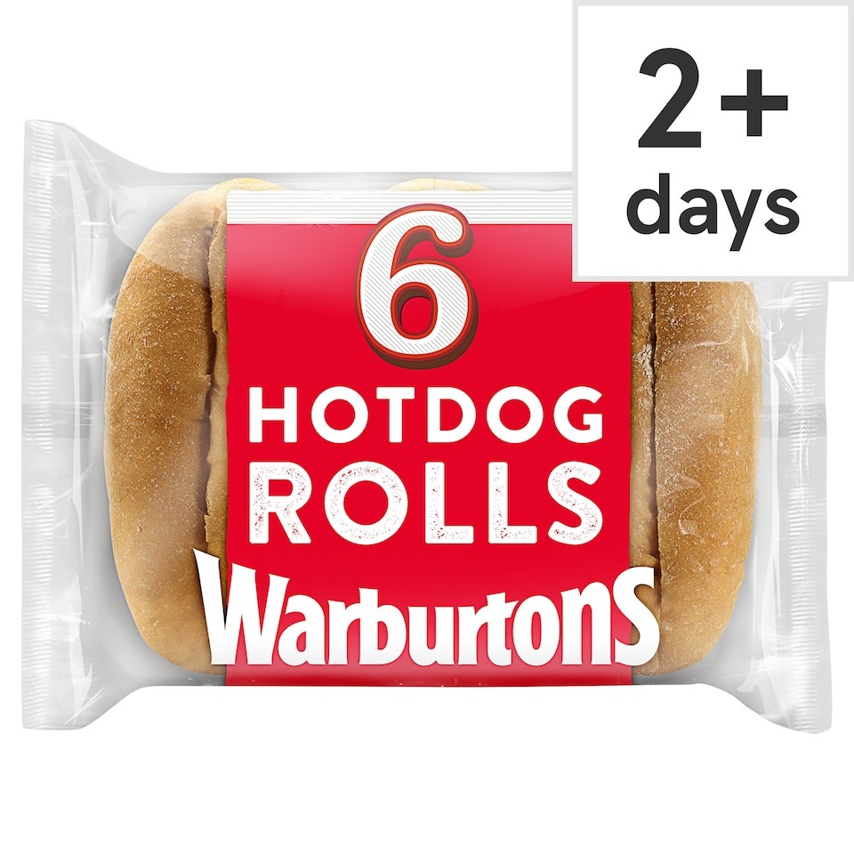 Warburtons Hot Dog Rolls 6 Pack Sliced