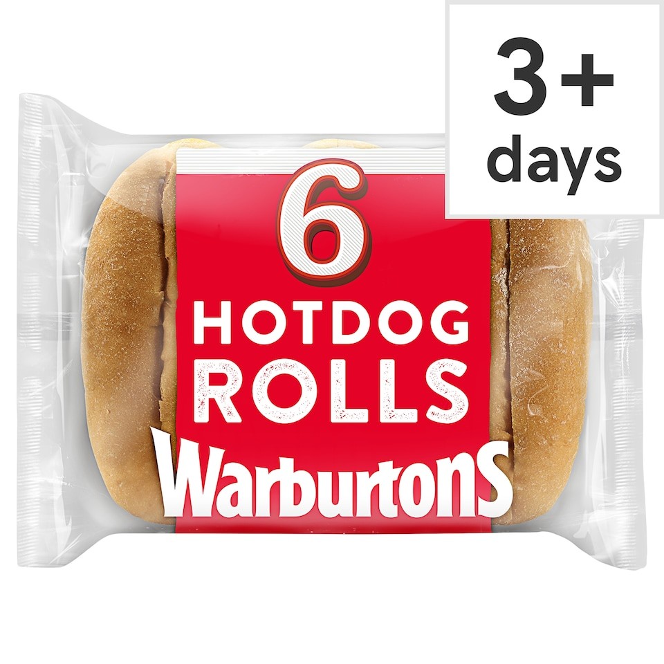 Warburtons Hot Dog Rolls 6 Pack Sliced