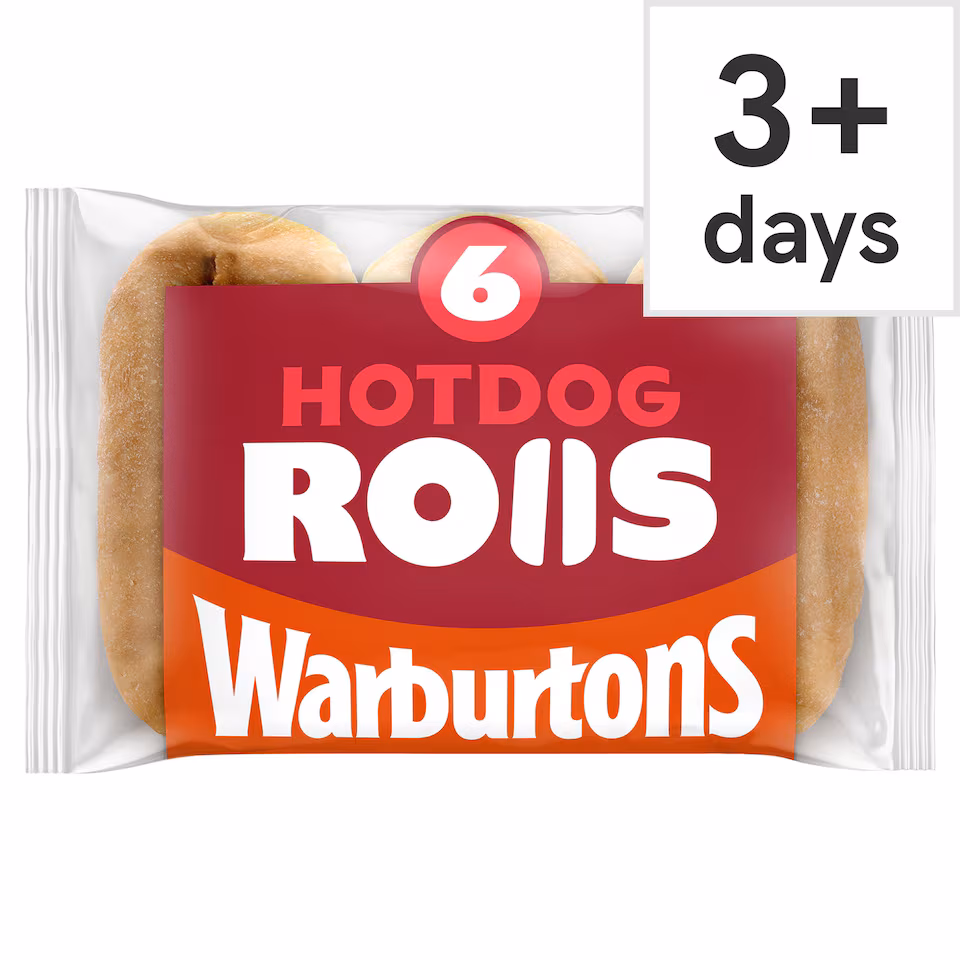 Warburtons Hot Dog Rolls 6 Pack Sliced