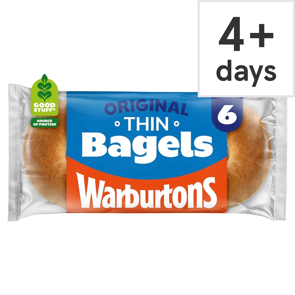 Warburtons Thin Plain Bagels 6 Pack