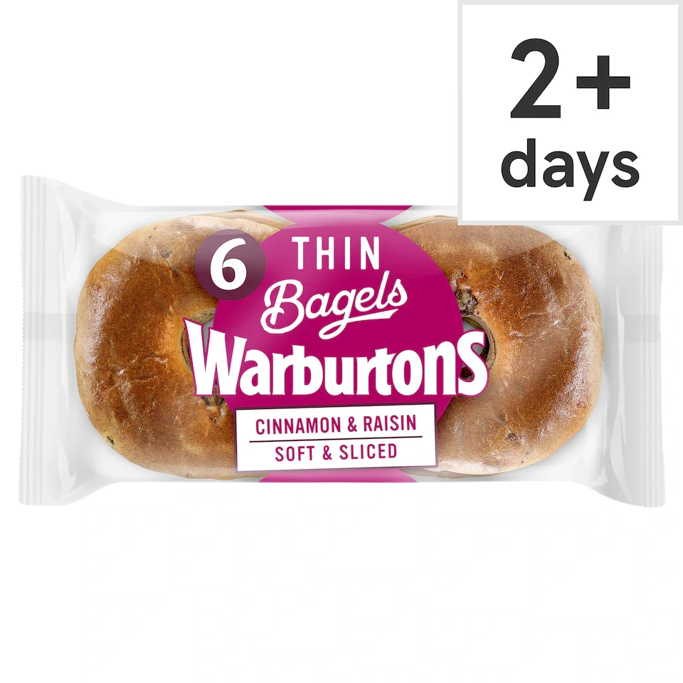 Warburtons Thin Cinnamon & Raisin Bagels 6 Pack