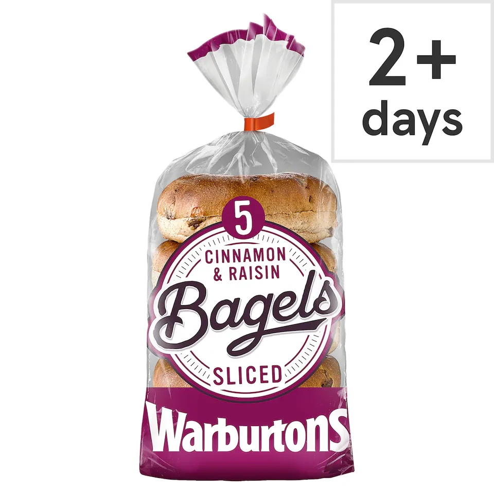 Warburtons Cinnamon & Raisin Bagels Sliced 5 Pack