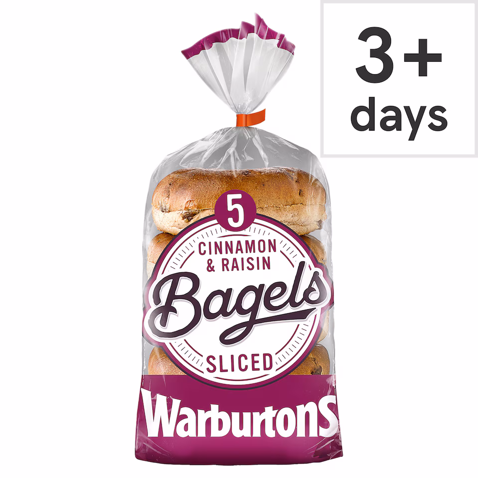 Warburtons Cinnamon & Raisin Bagels Sliced 5 Pack