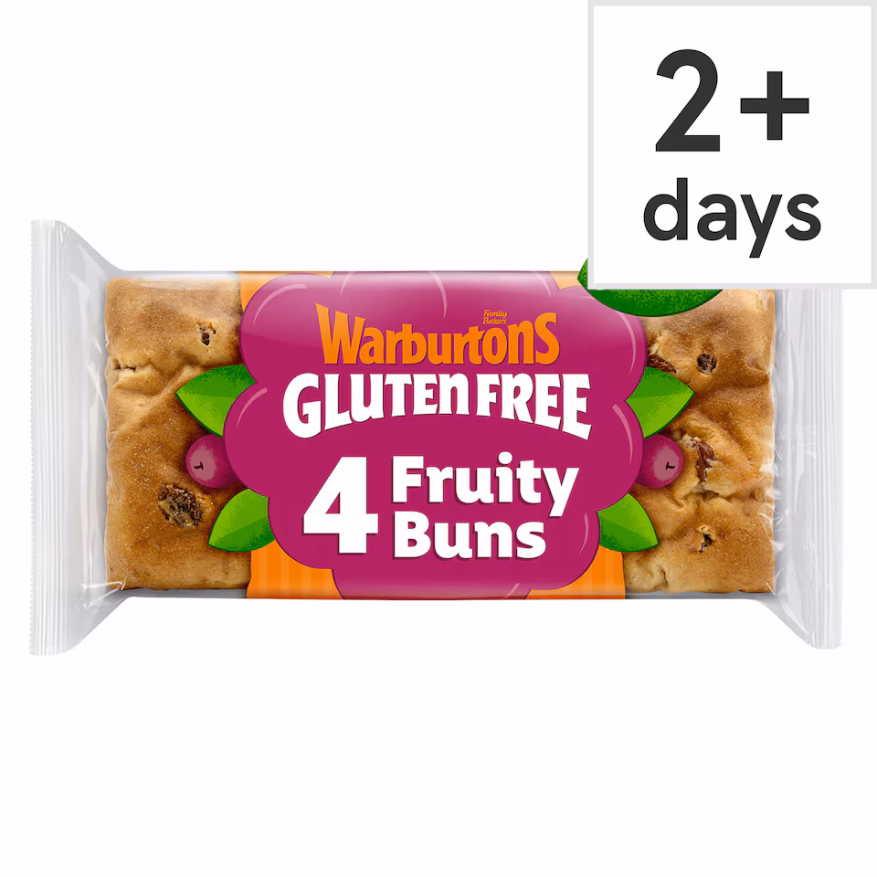 Warburtons Gluten Free Cinnamon & Raisin Sliced Fruity Buns 4 Pack