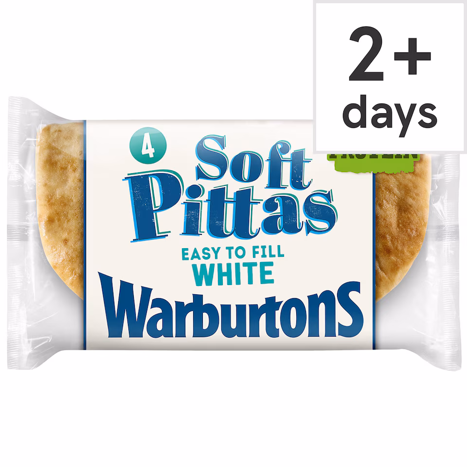 Warburtons Soft White Pitta Breads 4 Pack