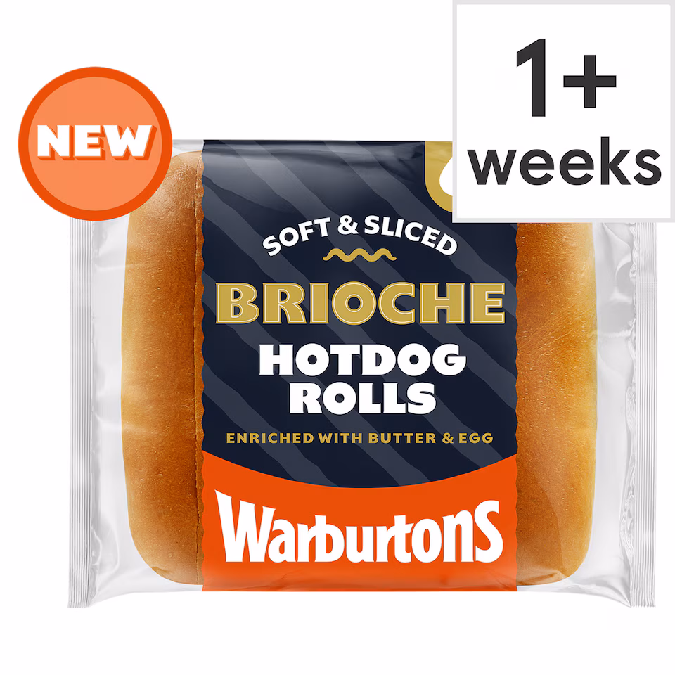 Warburtons 6 Soft and Sliced Brioche Hotdog Rolls with Butter and Egg