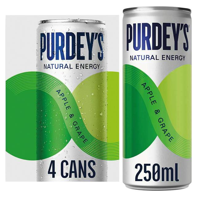Purdey's Natural Energy Rejuvenate Sparkling Grape & Apple with Ginseng Can 4x250ml