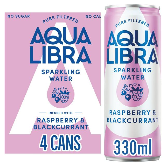 Aqua Libra Sparkling Water Infused with Raspberry & Blackcurrant 4x330ml