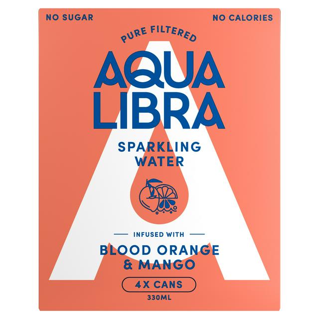 Aqua Libra Sparkling Water Infused with Blood Orange & Mango 4x330ml