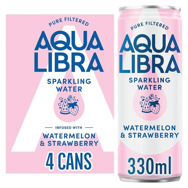 Aqua Libra Infused with Watermelon & Strawberry Sparkling Water 4 x 330ml
