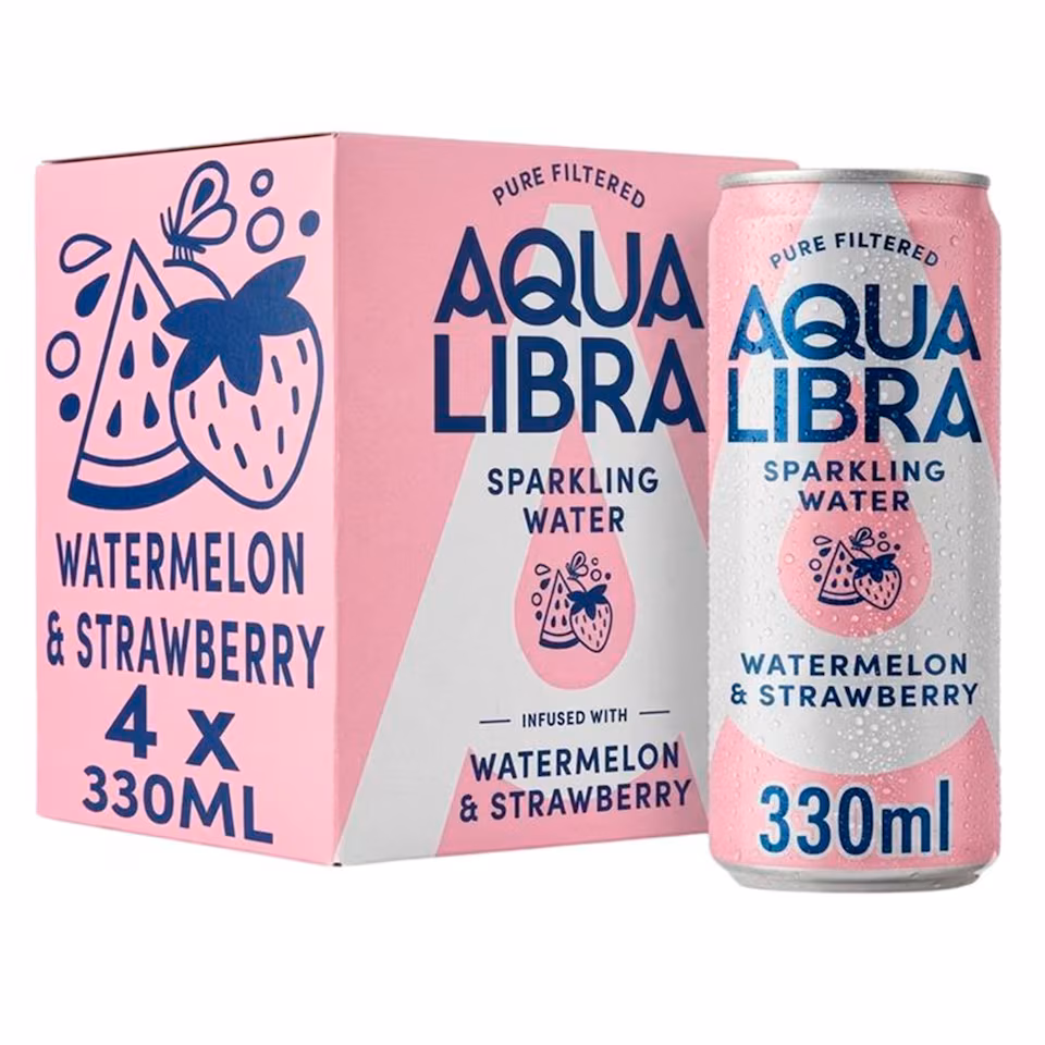Aqua Libra Sparkling Water Watermelon & Strawberry 4 x 330ml
