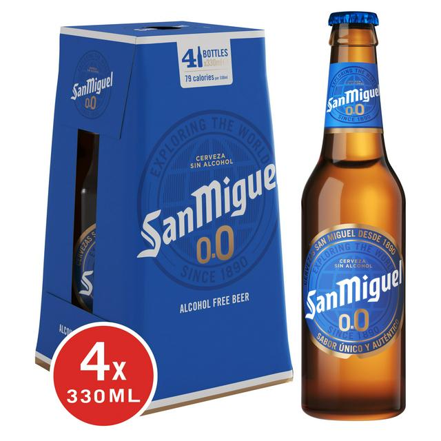 San Miguel 0.0% Alcohol Free Lager Beer Bottles 4 x 330ml