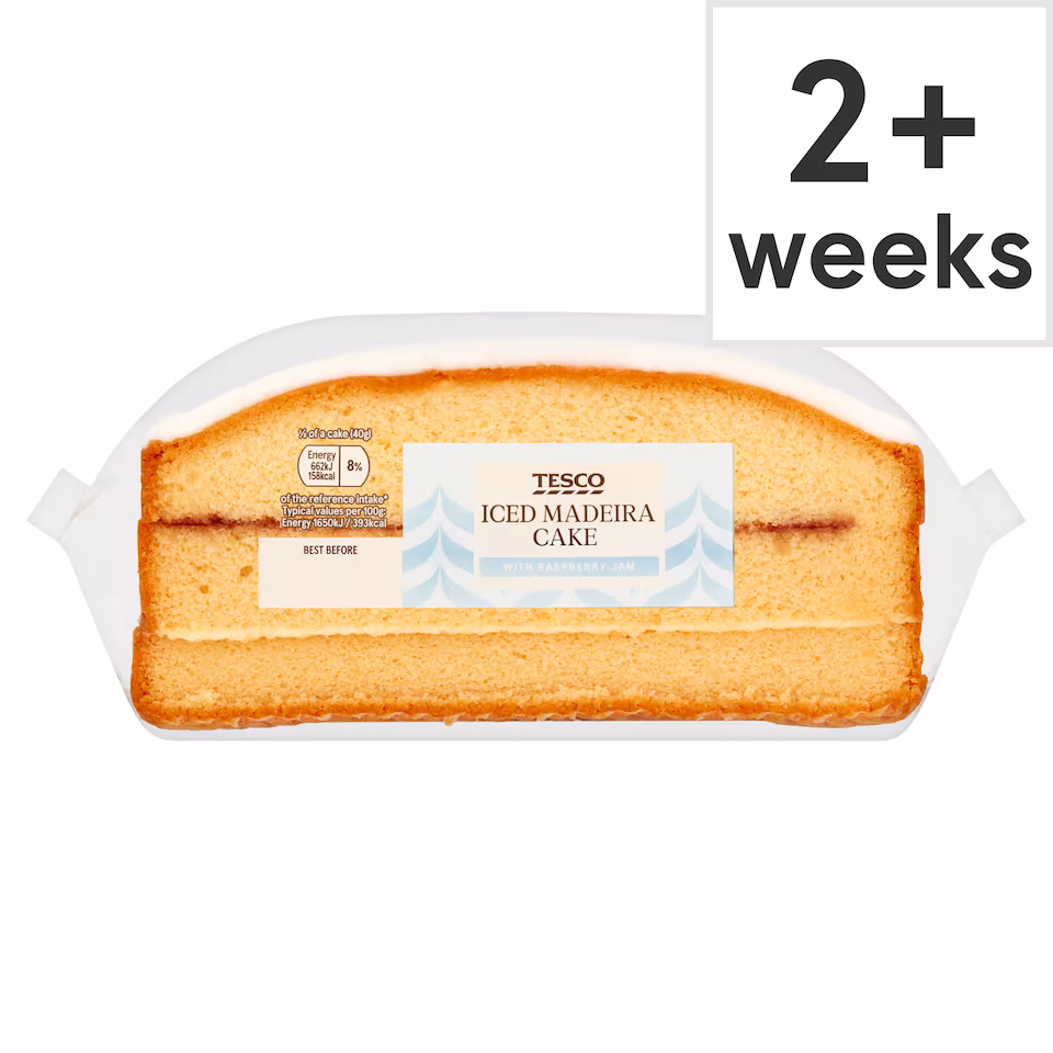 Tesco Iced Madeira Cake with Vanilla and Raspberry