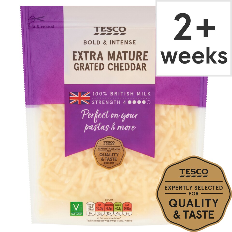 Tesco British Extra Mature Grated Cheddar Cheese 250 G