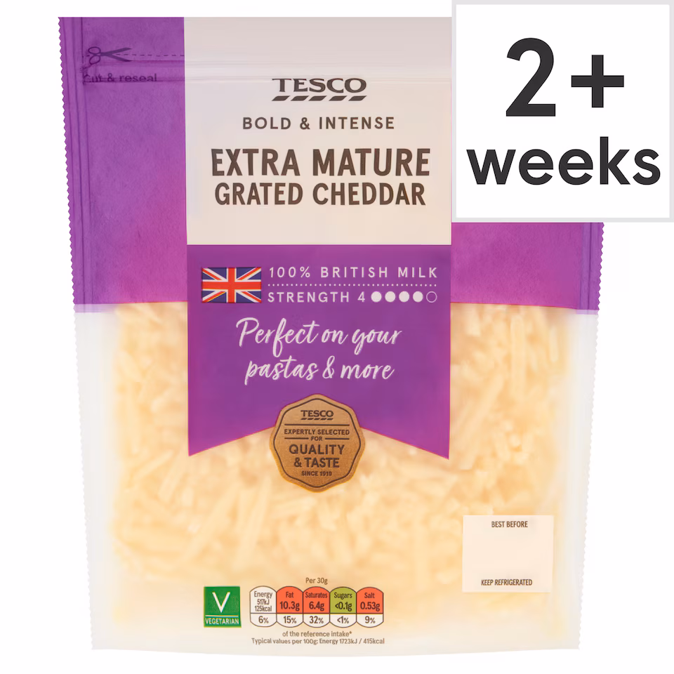 Tesco British Extra Mature Grated Cheddar Cheese 250 G