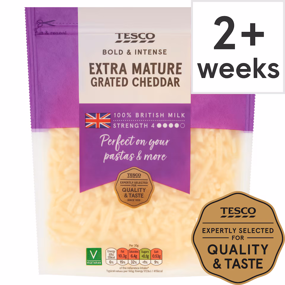 Tesco British Extra Mature Grated Cheddar Cheese 250 G
