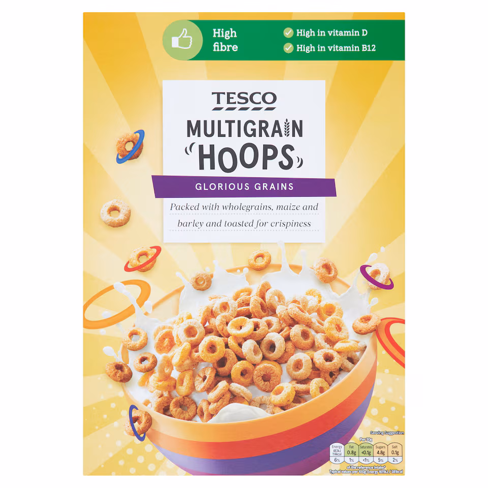 Tesco Multigrain Hoops Cereal 375G