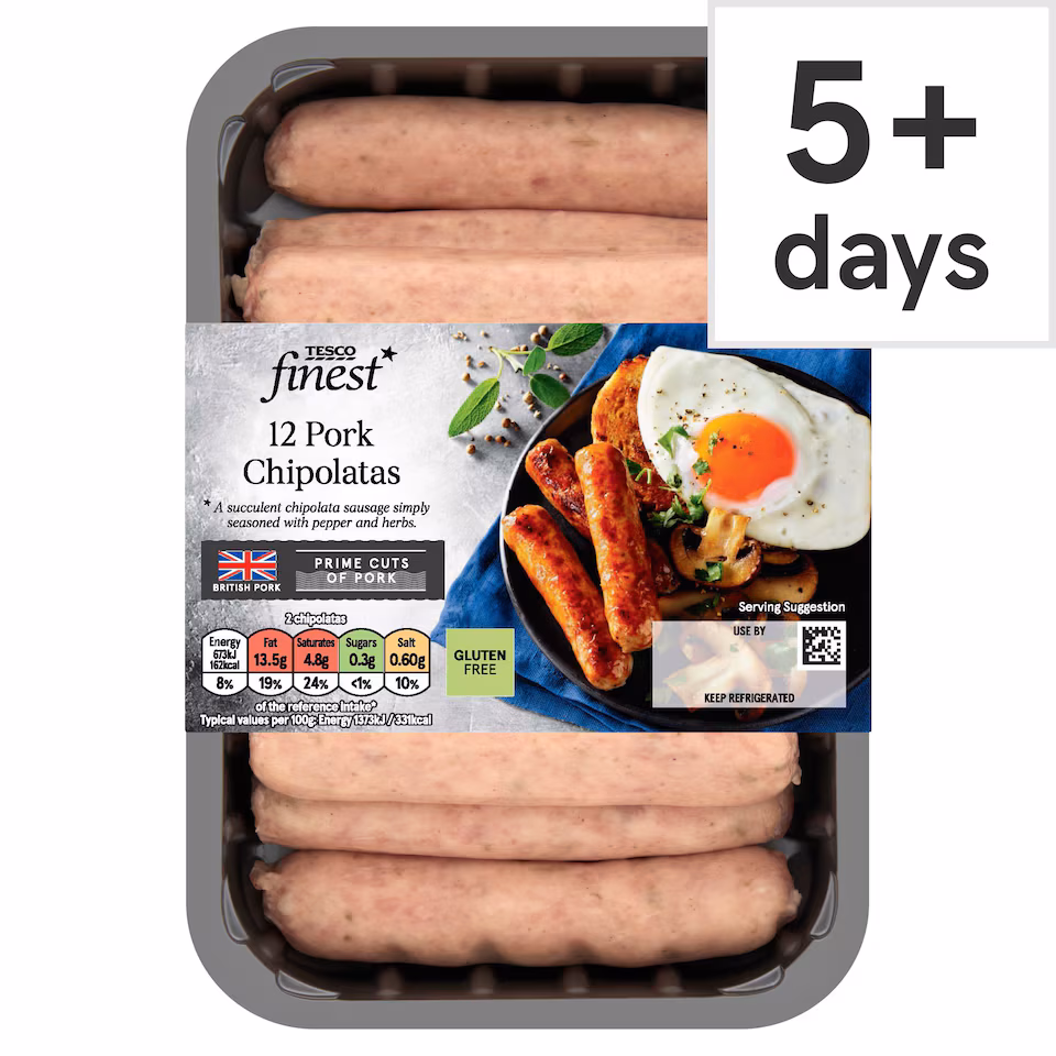 Tesco Finest 12 Pork British Chipolatas 375G