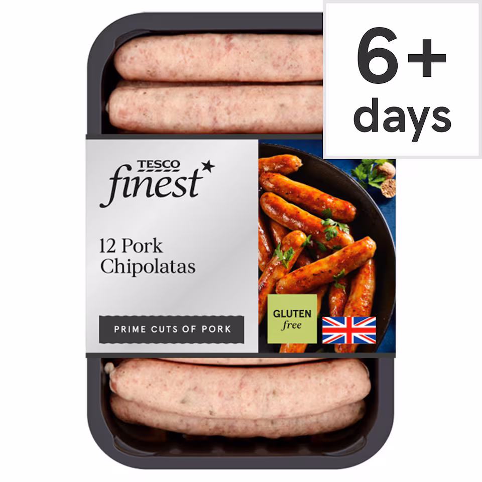 Tesco Finest 12 Pork British Chipolatas 375G