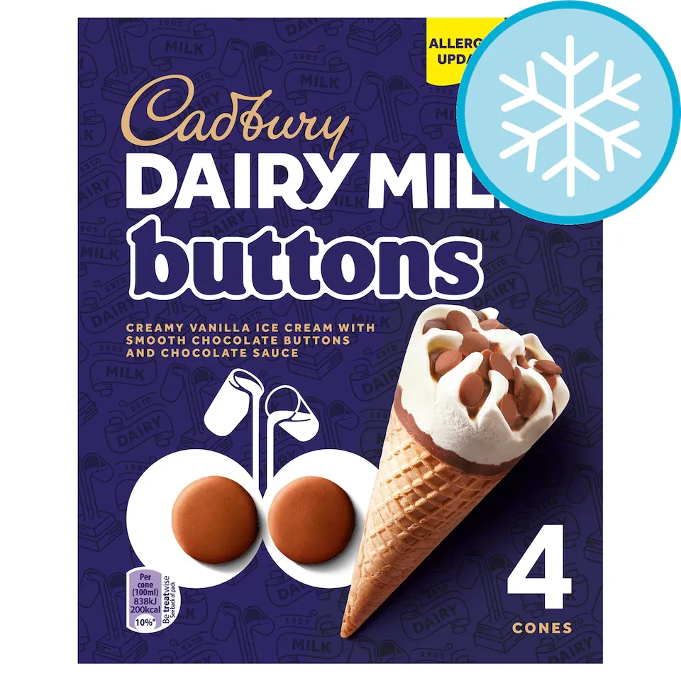 Cadbury Dairy Milk Buttons Ice Cream Cones 4 X 100Ml