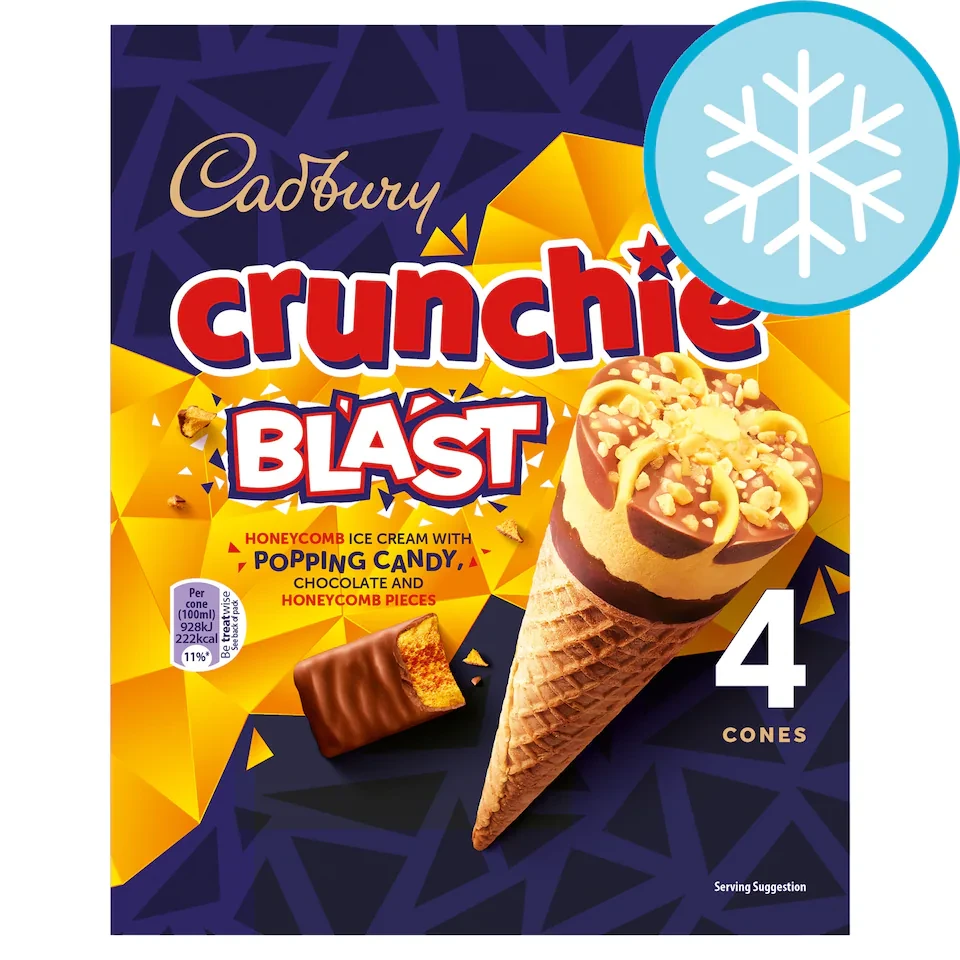 Cadbury Crunchie Blast Ice Cream Cones 4x100ml